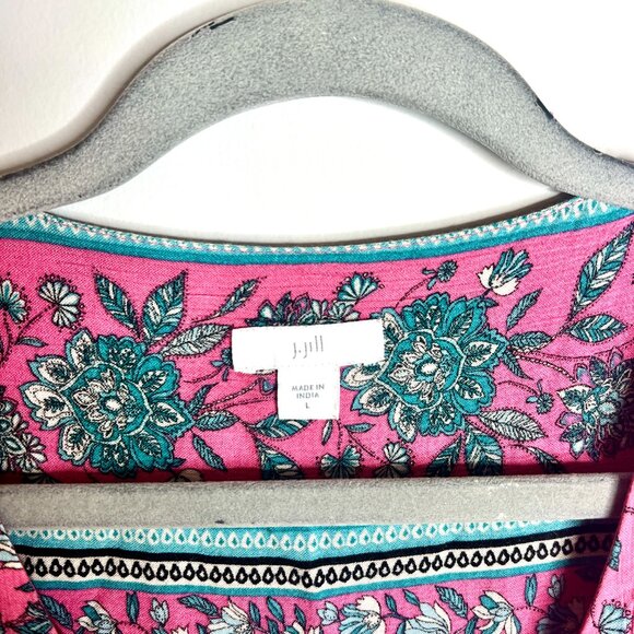 J. Jill Pink Paisley Boho V-Neck Midi Dress Bright Colorful Beach Coastal Sz L - Picture 2 of 4
